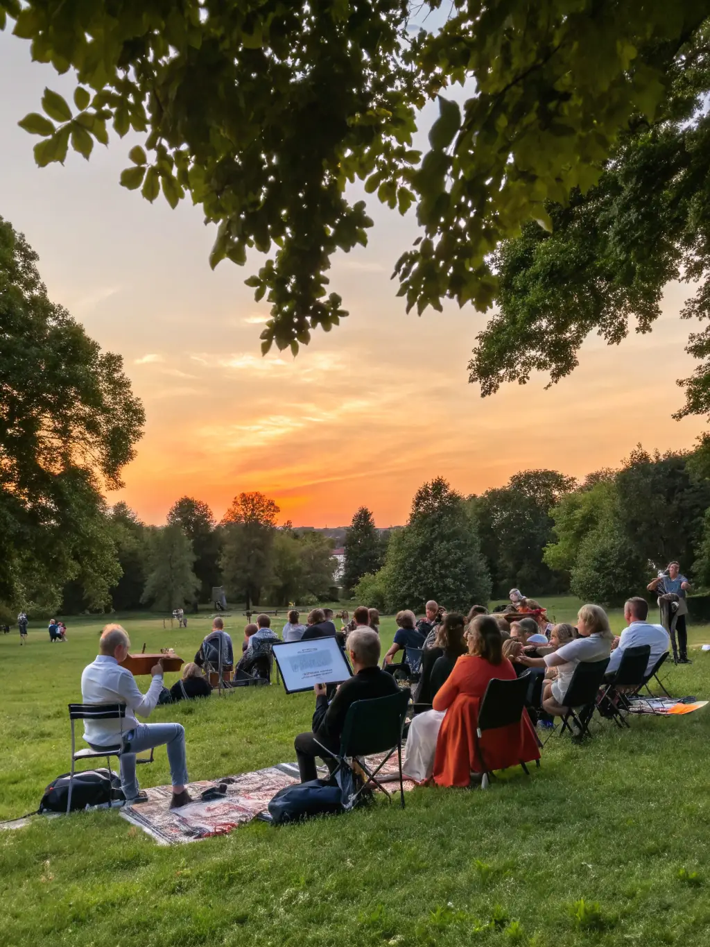 A vibrant photo of a youth orchestra performing at an outdoor concert, showcasing ASSOCIATION BUBO BUBO PROD's commitment to music education and community engagement.