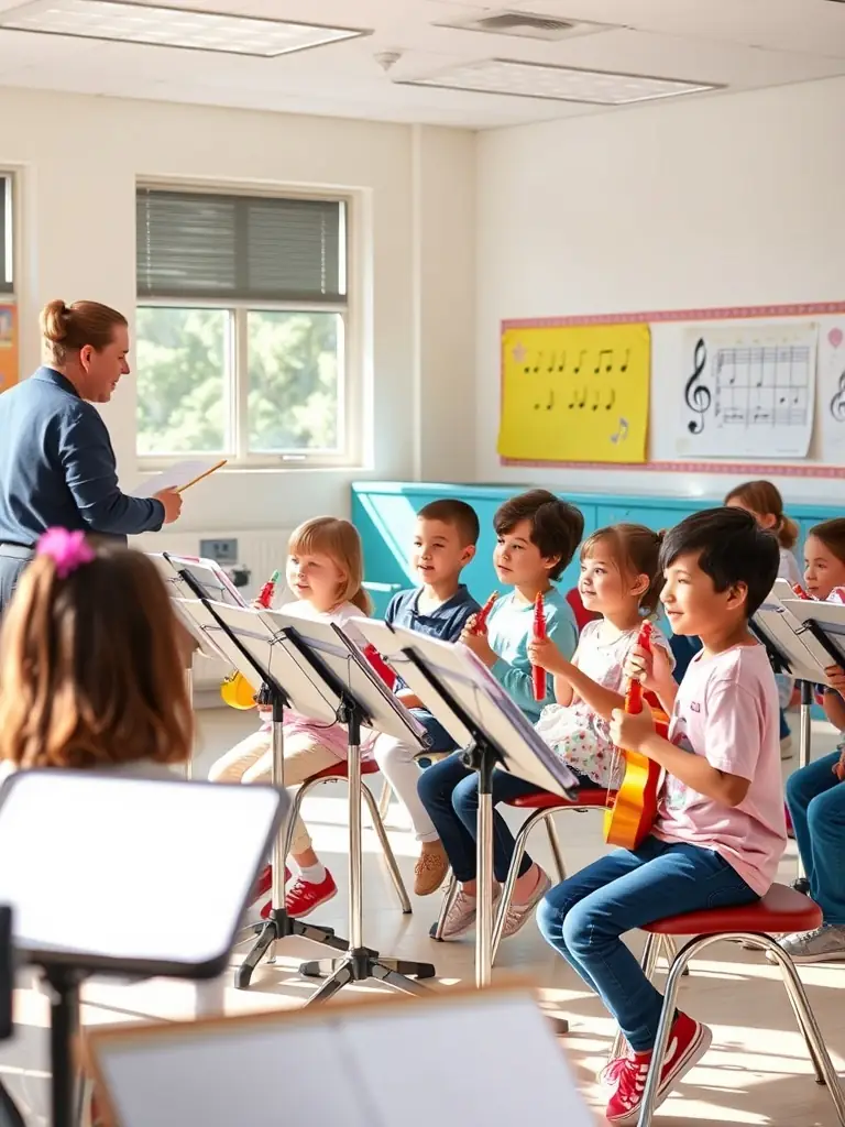 A captivating shot of a musician leading a workshop for underprivileged children, emphasizing ASSOCIATION BUBO BUBO PROD's dedication to accessible music education.
