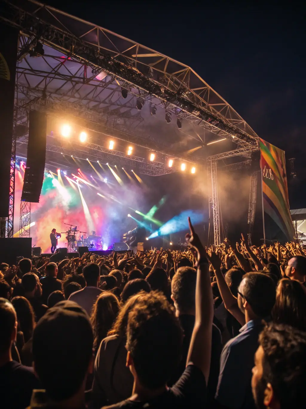 A vibrant outdoor concert featuring contemporary music, with an engaged audience enjoying the performance, illustrating the association's role in promoting musical events.